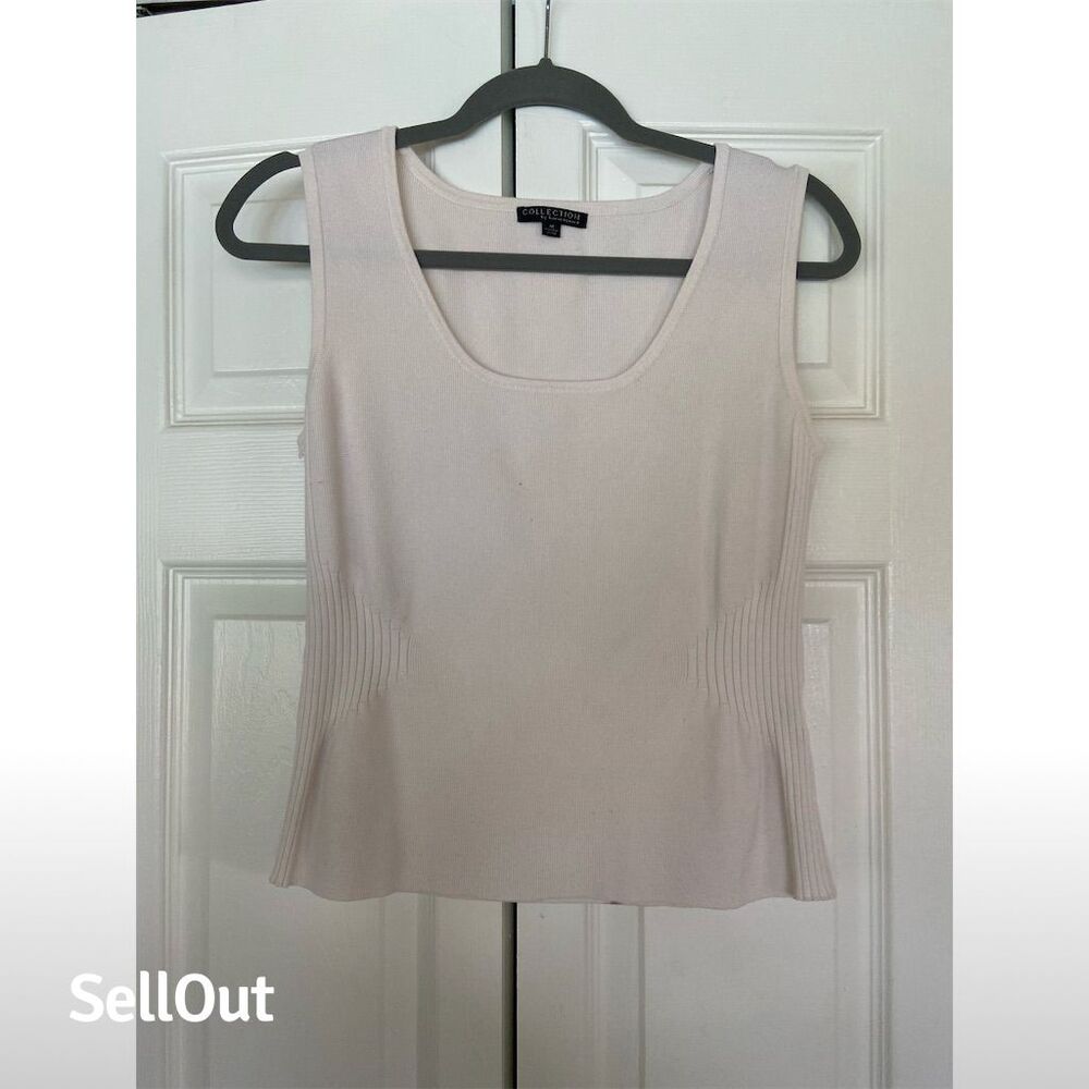 Harve Bernard Women's Beige Ribbed Scoop Neck Tank Top Size M